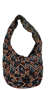 Anywhere Sling Blue browns beige design over the shoulder pocket inside cotton