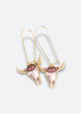 Bovine Devine Handcrafted earring in gold color with long hook and horns