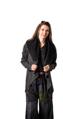 Cowl Neck Nomad Wrap loose soft beige and brown or grey and black hunter green thumb holes