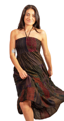 Dual Wear Patch Work Dress Brown's Red's One Size Rayon elastic around Bust Flowy