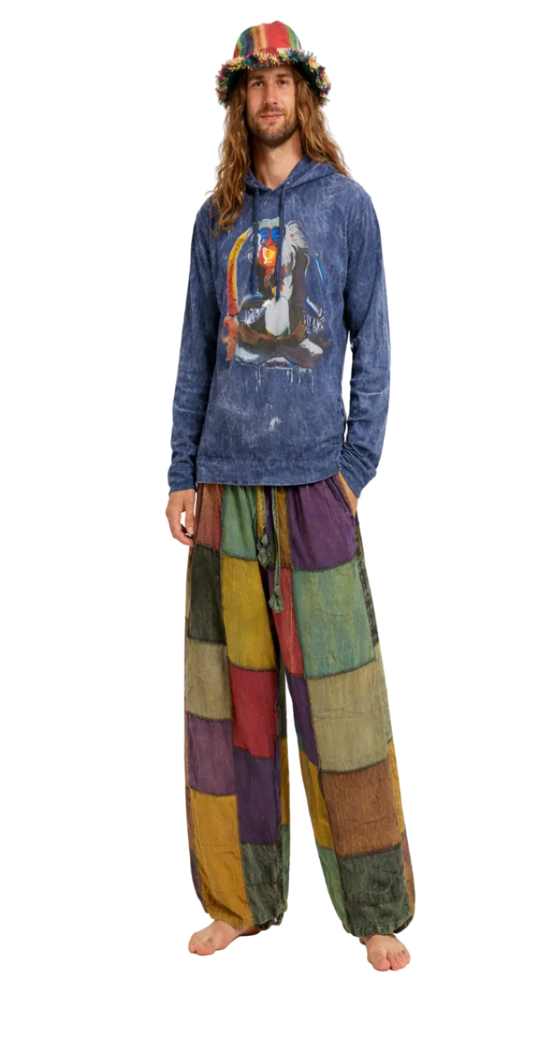 Patchwork colourful loose pants draw string waist pockets relaxed
