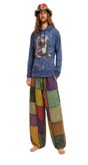 Patchwork colourful loose pants draw string waist pockets relaxed