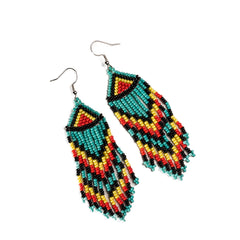 Handmade beaded dangle earrings native inspired turquoise yellow red black
