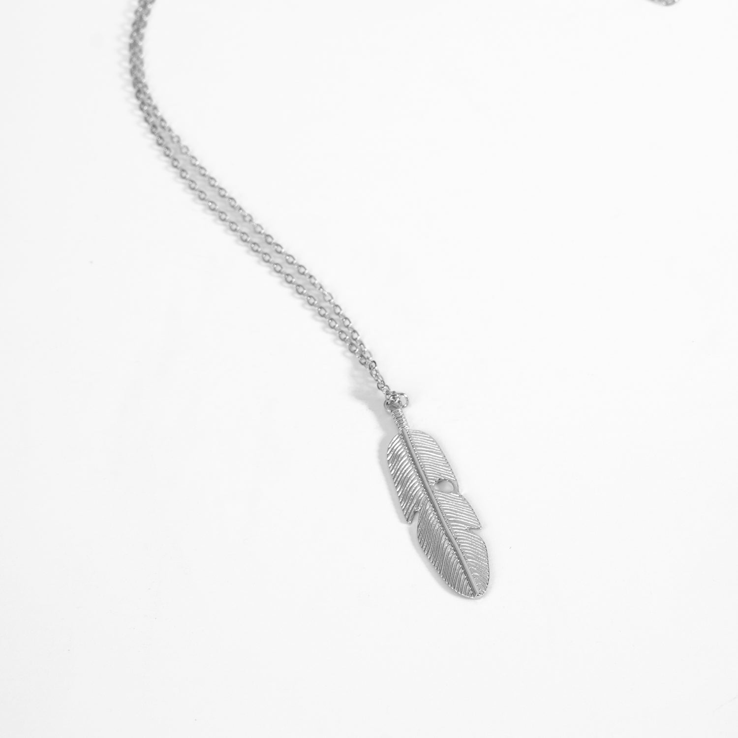 Long feather necklace silver or gold stainless steel.