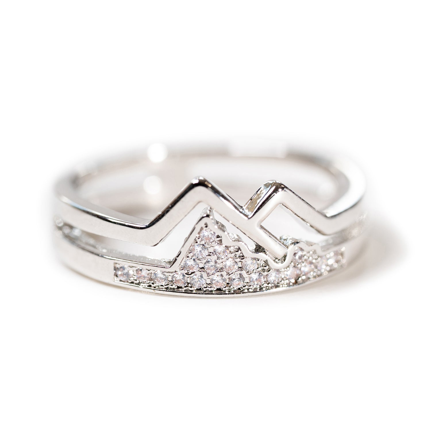 Mountain bling ring silver cubic zerconias silver plated sizes 6 to 10
