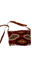 Out law charm satchel red Navajo design suede adjustable strap cotton small purse