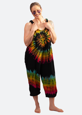 Relaxed Tie-dye Jumpsuit Black Rainbow Rayon one size adjustable