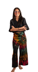 Tie-Dye Flare Pants Black & Rainbow stretchy rayon -yoga