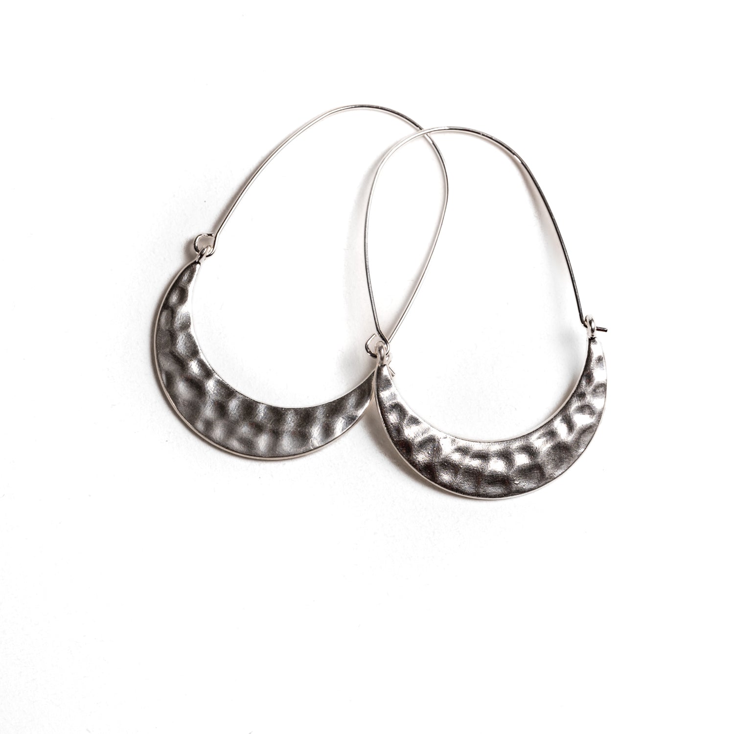 Tribal eclipse large earrings hammered metal half moon silver or gold metal