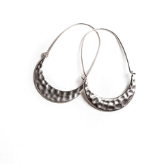 Tribal eclipse large earrings hammered metal half moon silver or gold metal