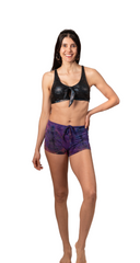 festival fever shorts -purple the dye short stretchy rayon tie up at waist one size