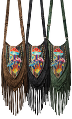 Mushroom Tassel Bags colourful embroidery stonewashed brown black or green