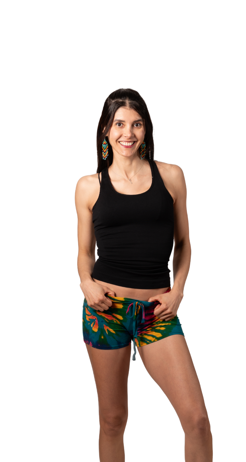 Festival Fever Shorts turquoise tie dye stretchy rayon tie at front short