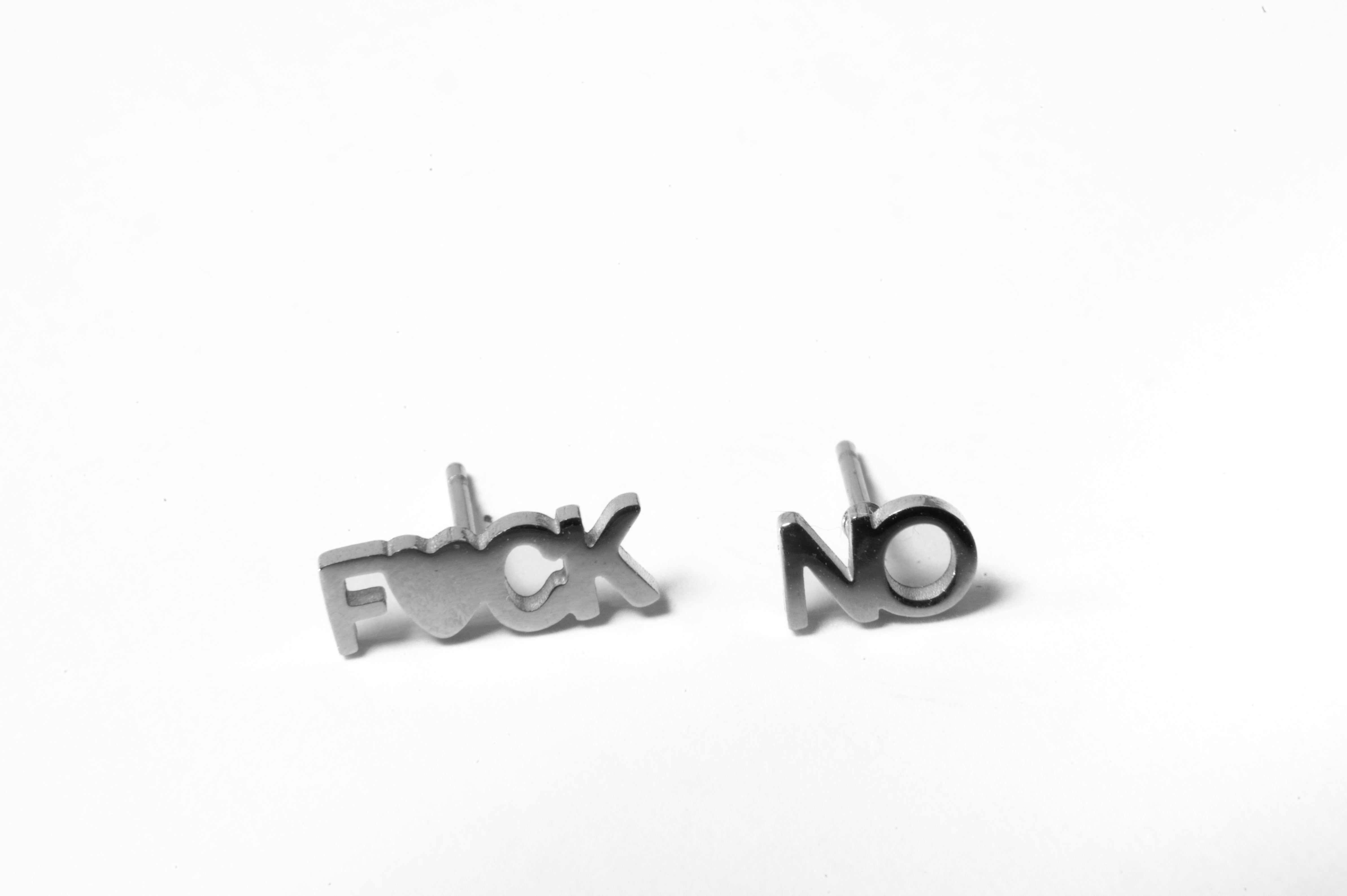 F*ck Yes  F*uck No 3 piece studs stainless steel earrings