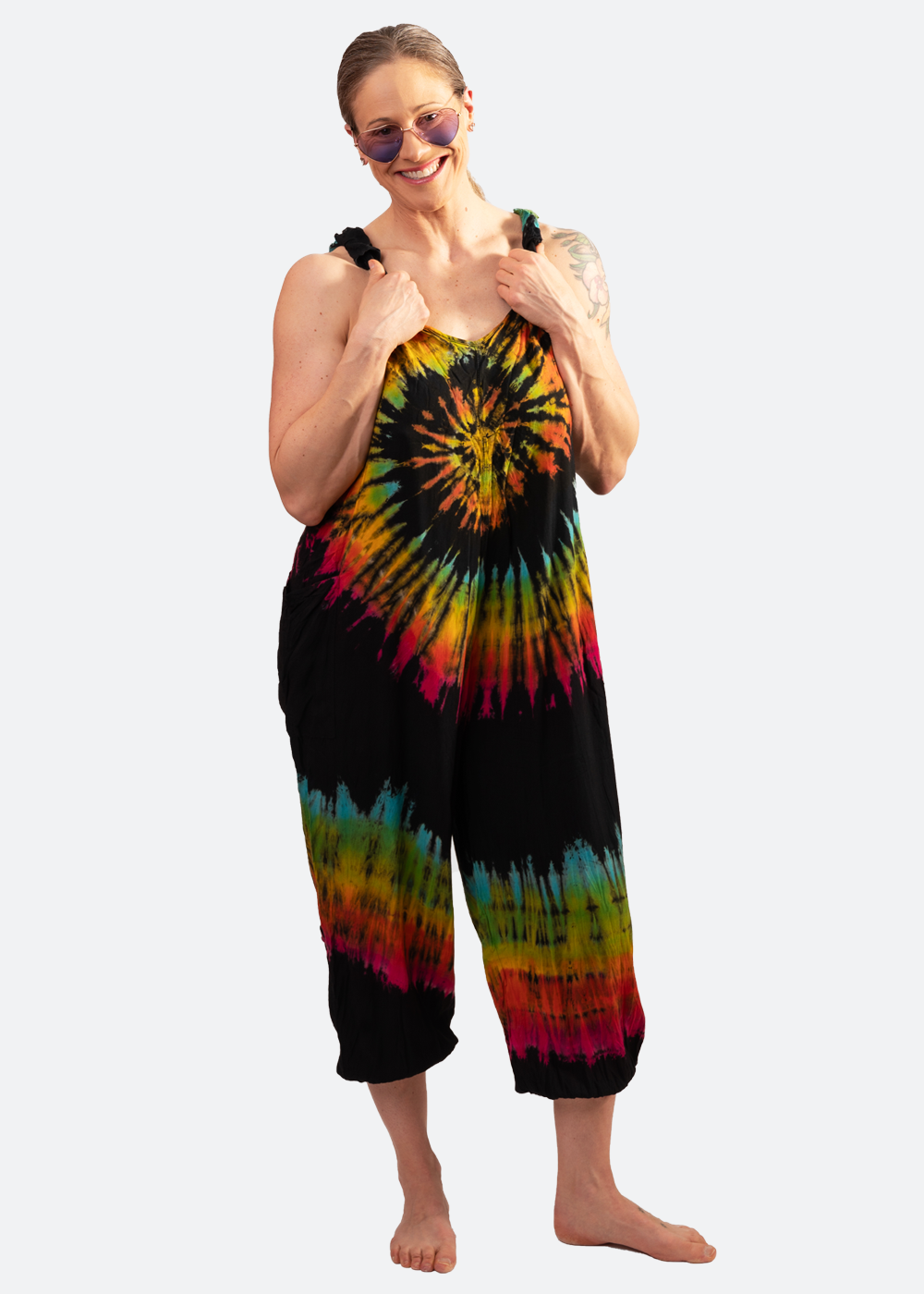 Relaxed Tie-dye Jumpsuit Black Rainbow Rayon one size adjustable 
